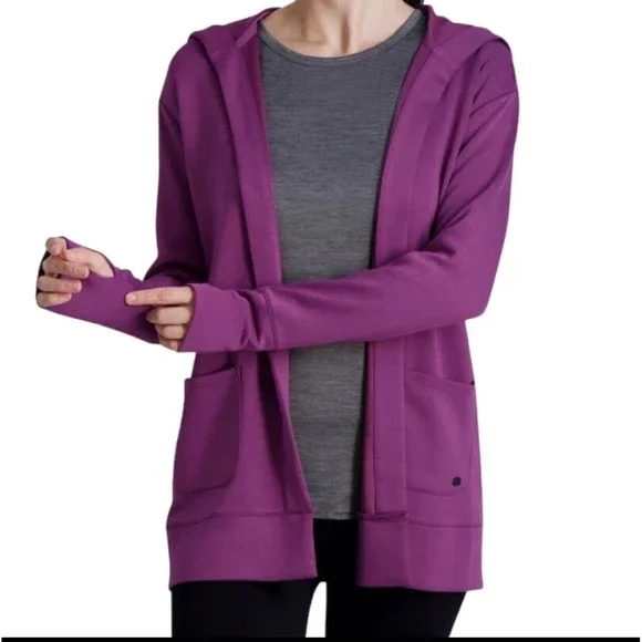Gaian Small Women Cardigan, Sweater Hoodie 2 Pocket Purple Yoga Activewear NWT - Picture 1 of 16